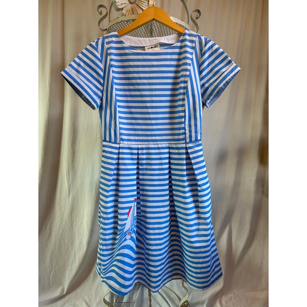 Liz Claiborne Blue and White Striped A-Line Dress